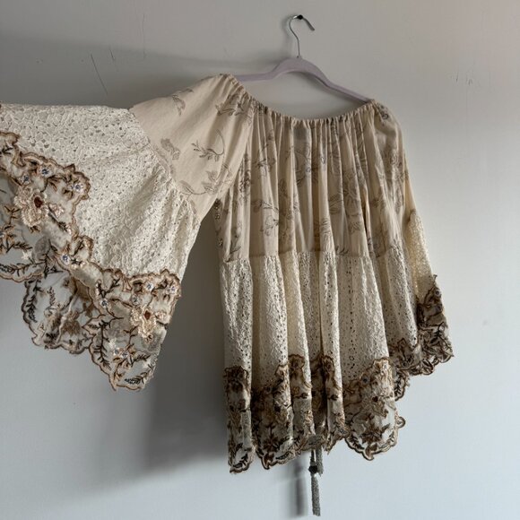 Nikki Danielle Boho Embordered Top Beige, Size Fits All - Picture 5 of 17